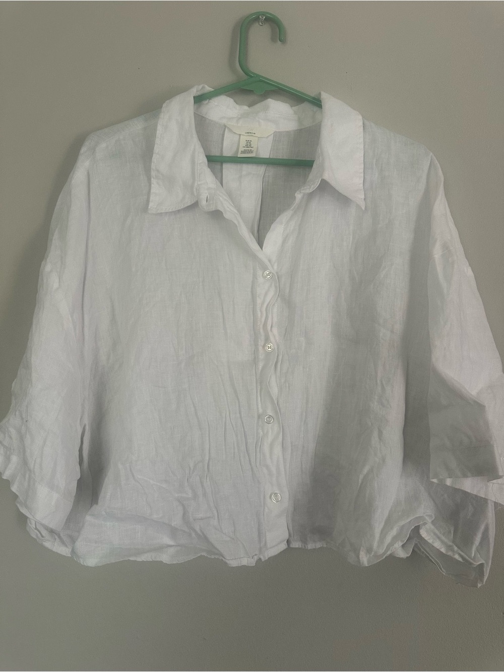 H&M White Linen Crop Button-Down Shirt